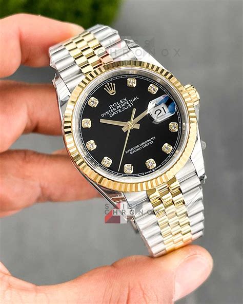 rolex gold datejust black band|rolex datejust 36mm jubilee band.